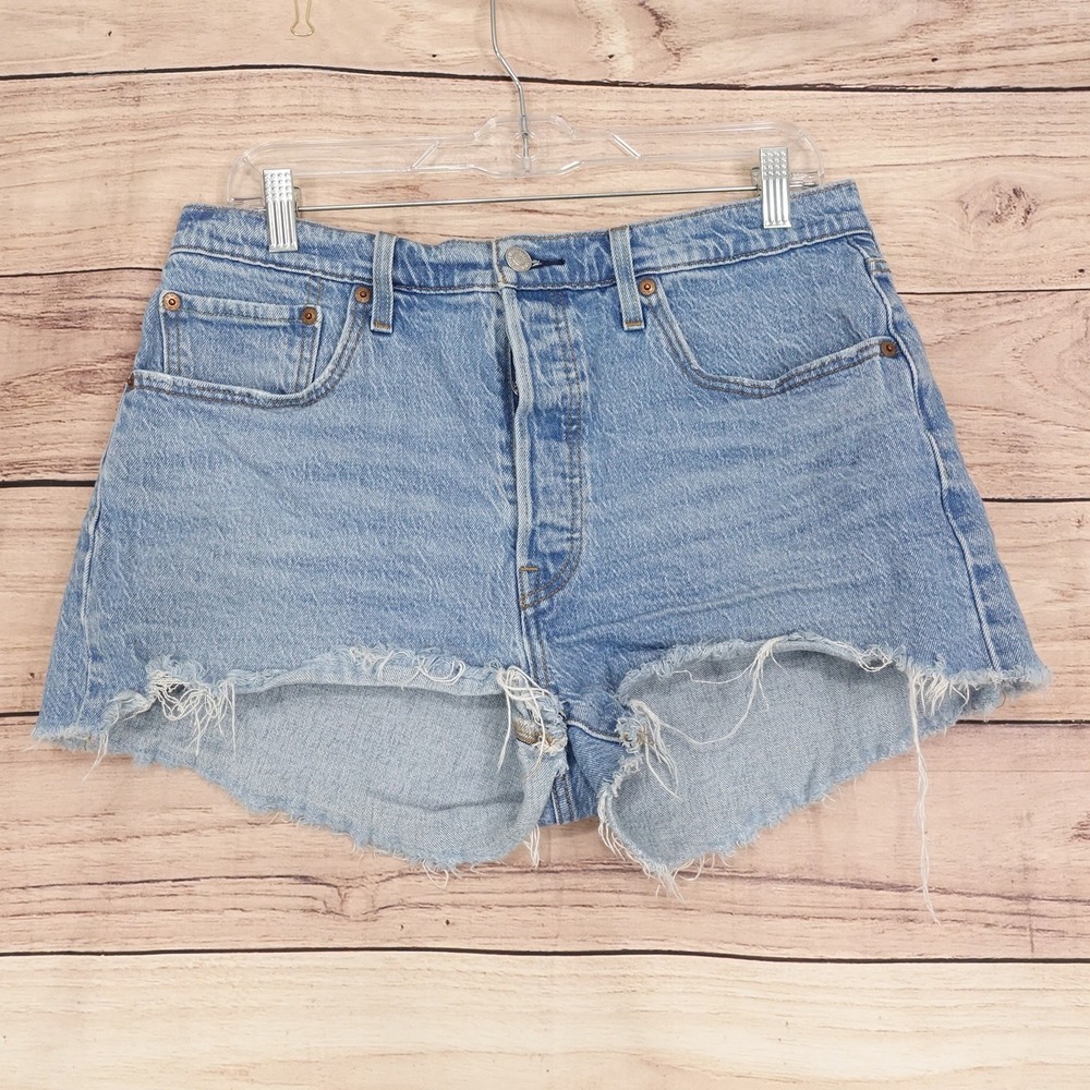 Levi's 501 Cut-Off Denim Shorts Womens 32 Blue 32 Waist 2 Inseam Stretch Logo